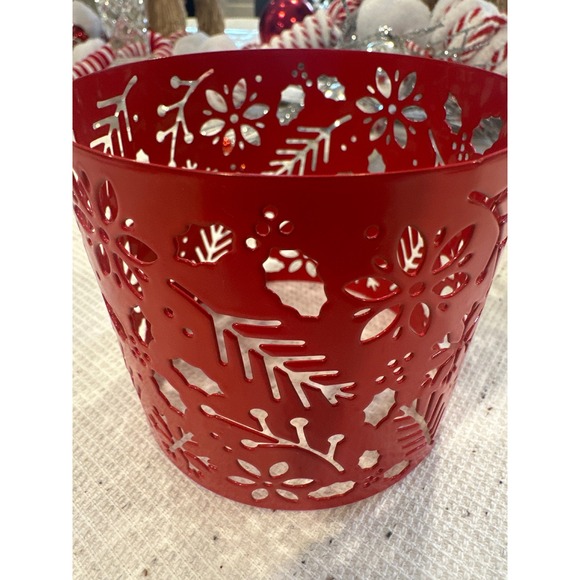 Red Metal Lantern Candle Holder Snowflake Cutout Christmas Holiday Decor 3" - Picture 3 of 4